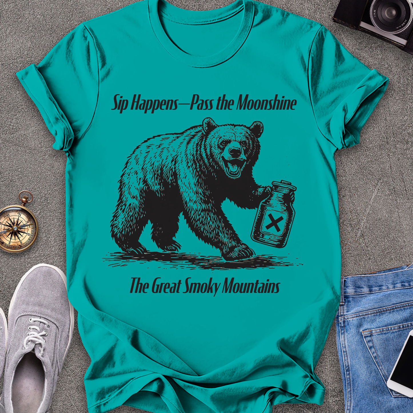 Sip Happens - Pass the Moonshine - The Great Smoky Mountains T-Shirt
