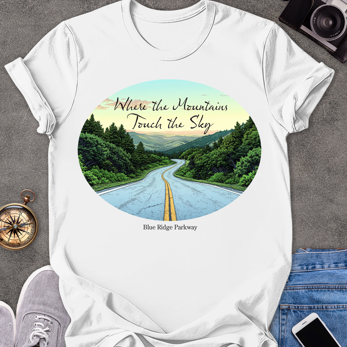 Where The Mountains Touch The Sky - The Blue Ridge Parkway | Unisex Softstyle T-Shirt | Road Trip Tee