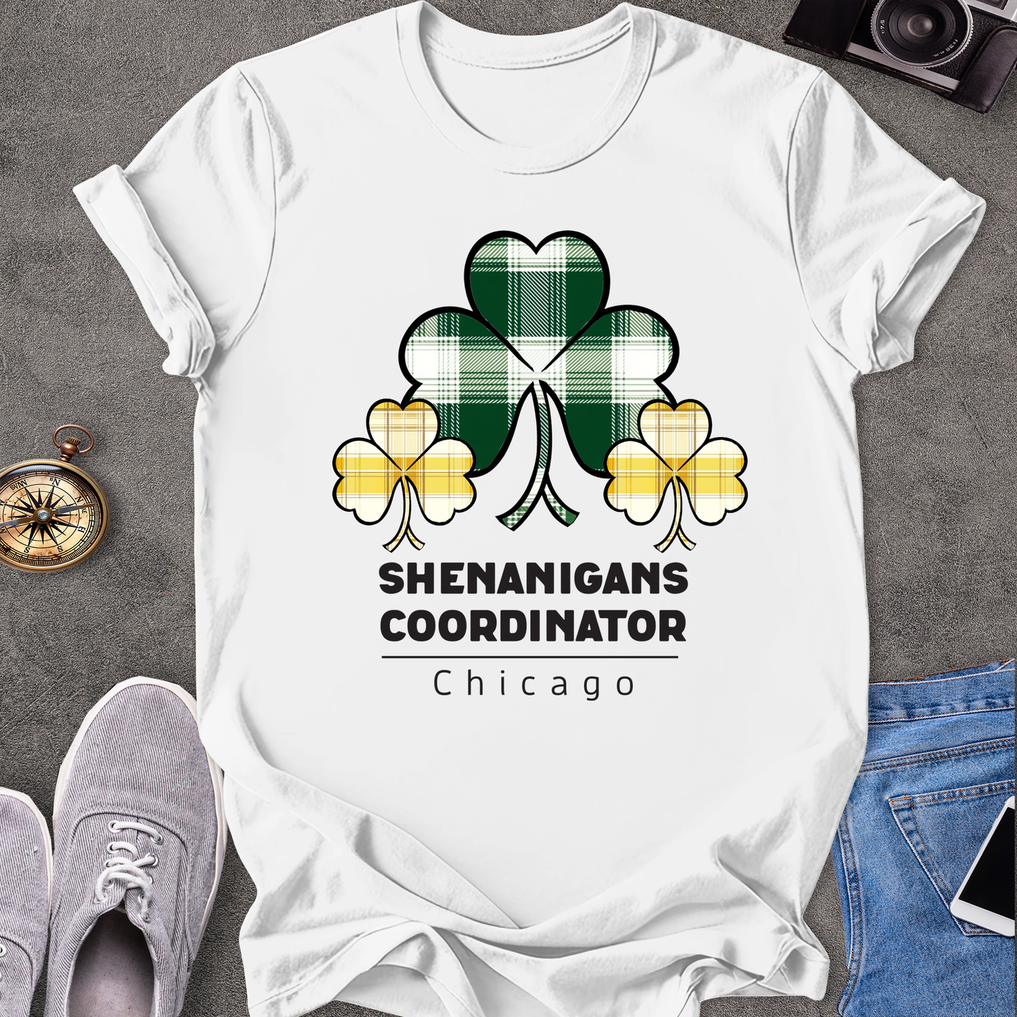 Chicago Shenanigans Coordinator T-Shirt - with yellow and green shamrocks