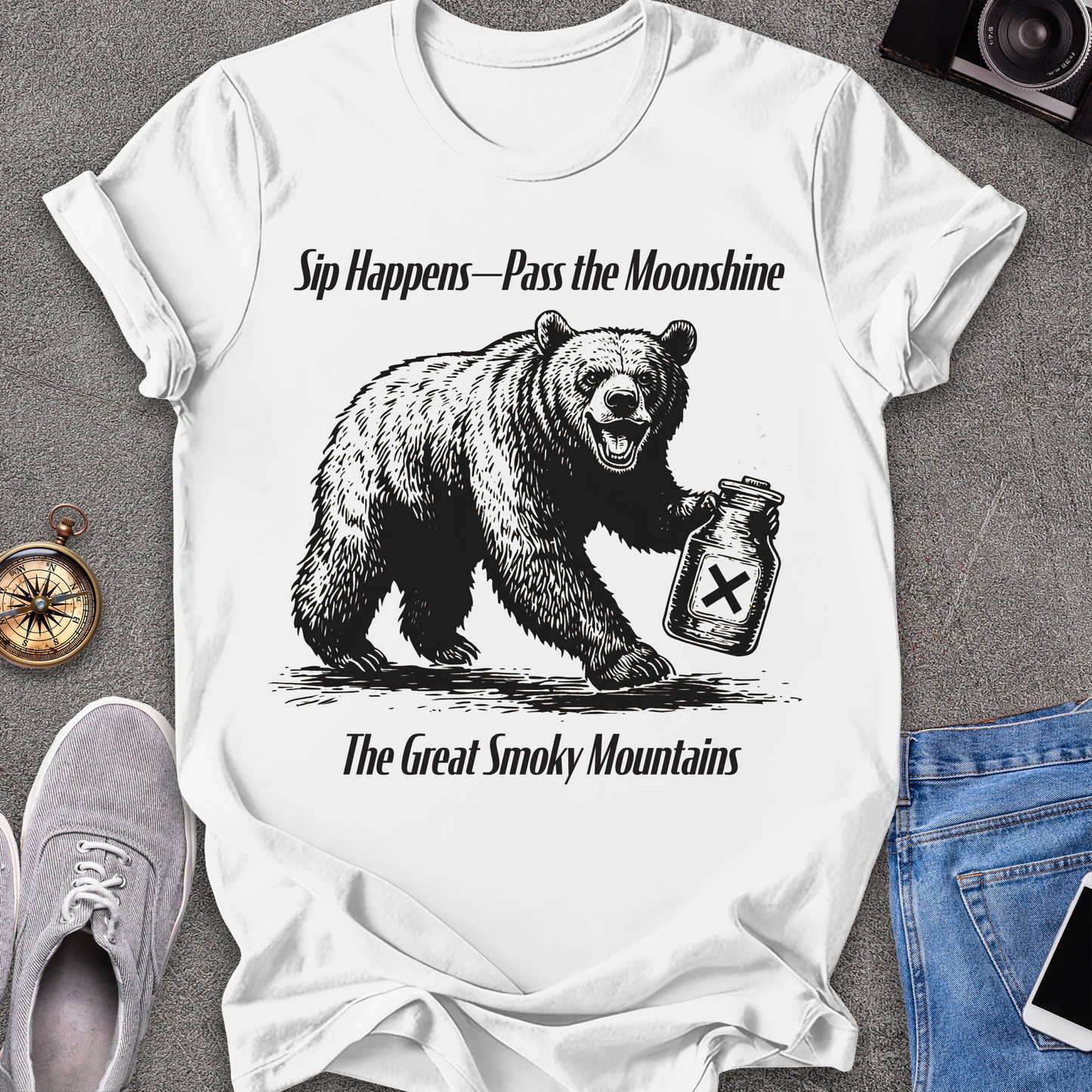 Sip Happens - Pass the Moonshine - The Great Smoky Mountains T-Shirt