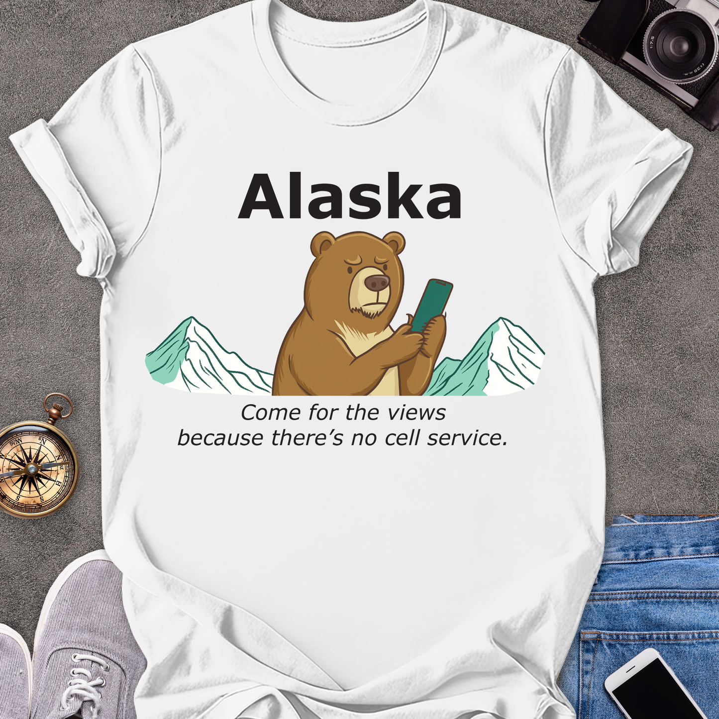 Alaska - Come for the Views Because There's No Cell Service | Unisex Softstyle T-Shirt | Fun Adventure Tee