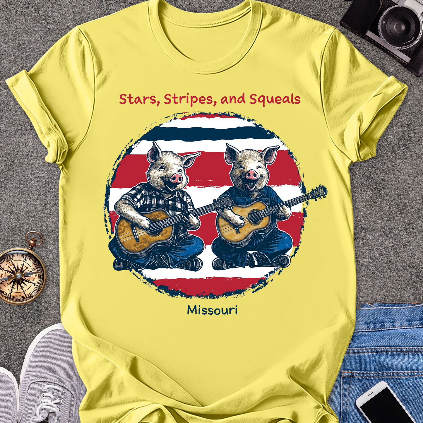 Stars, Stripes, and Squeals - Missouri | Unisex Softstyle T-Shirt | Fun and Casual Country Music Lover Tee