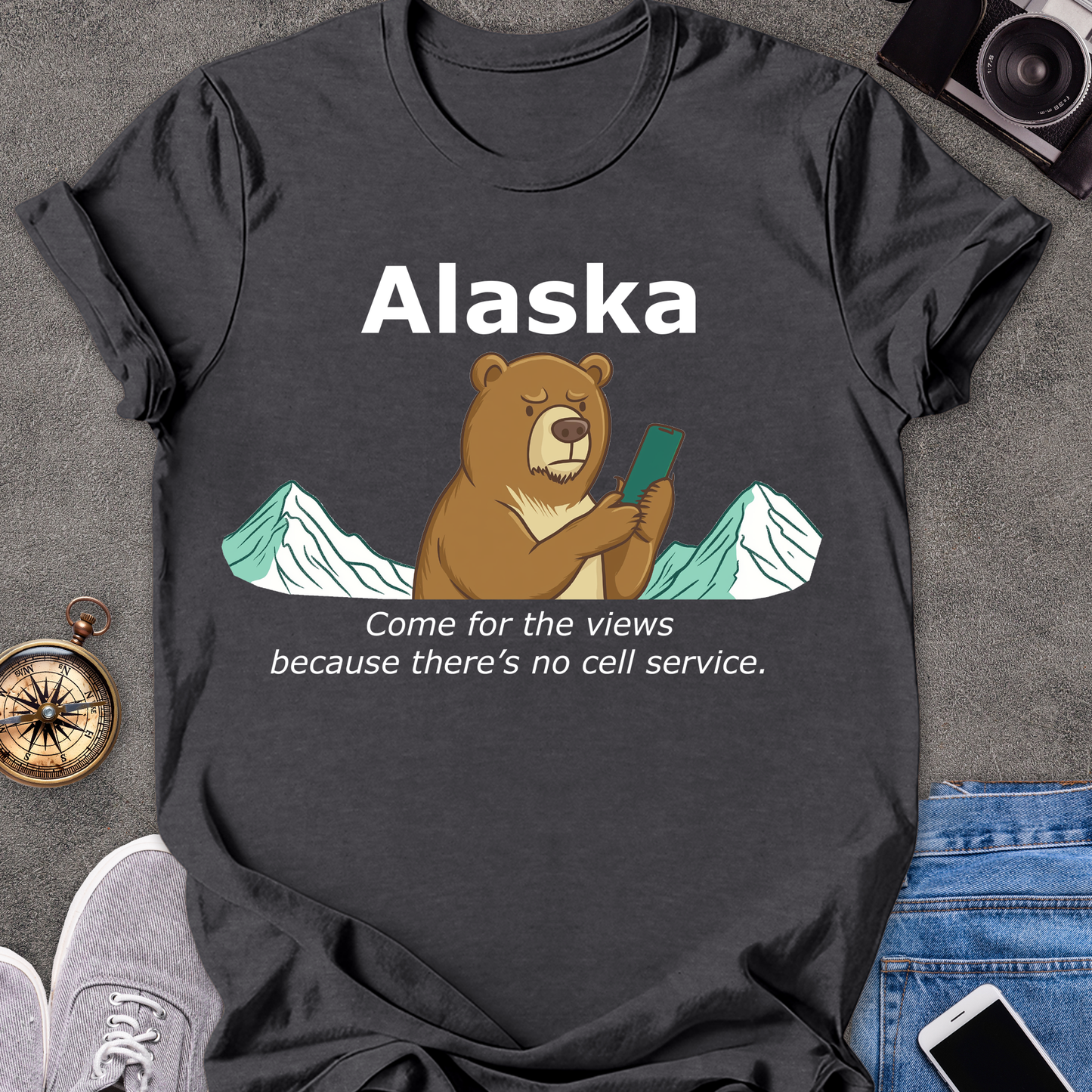 Alaska - Come for the Views Because There's No Cell Service | Unisex Softstyle T-Shirt | Fun Adventure Tee