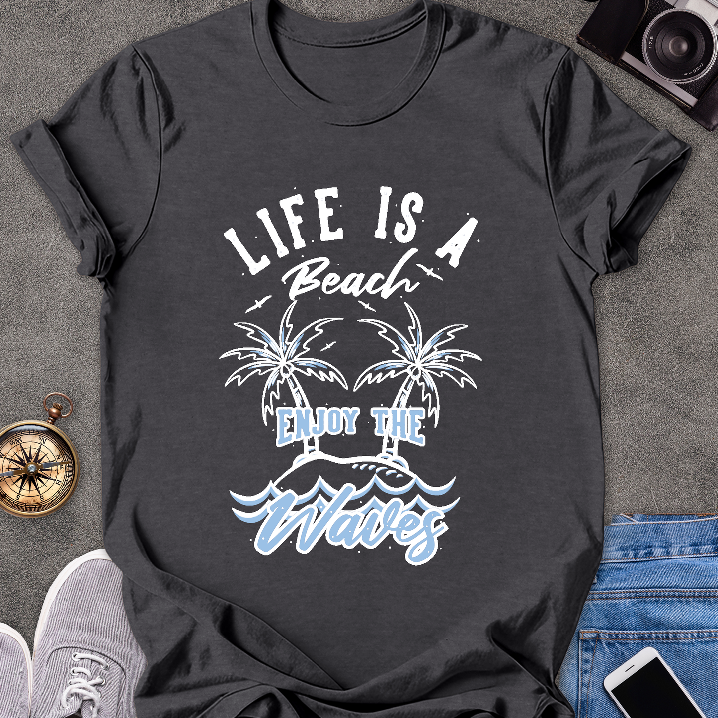 Life Is a Beach, Enjoy the Waves | Unisex Softstyle T-Shirt | Fun and Casual Beach Lover Tee