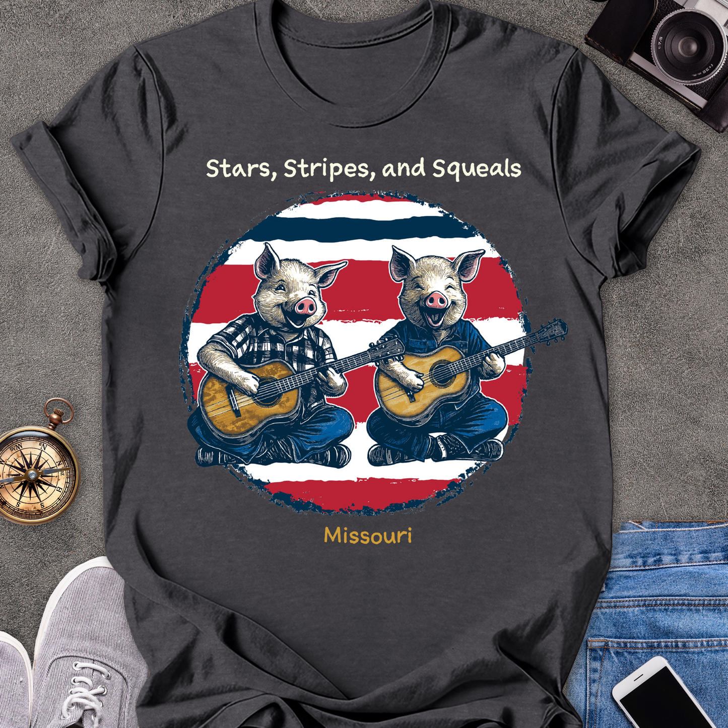 Stars, Stripes, and Squeals - Missouri | Unisex Softstyle T-Shirt | Fun and Casual Country Music Lover Tee