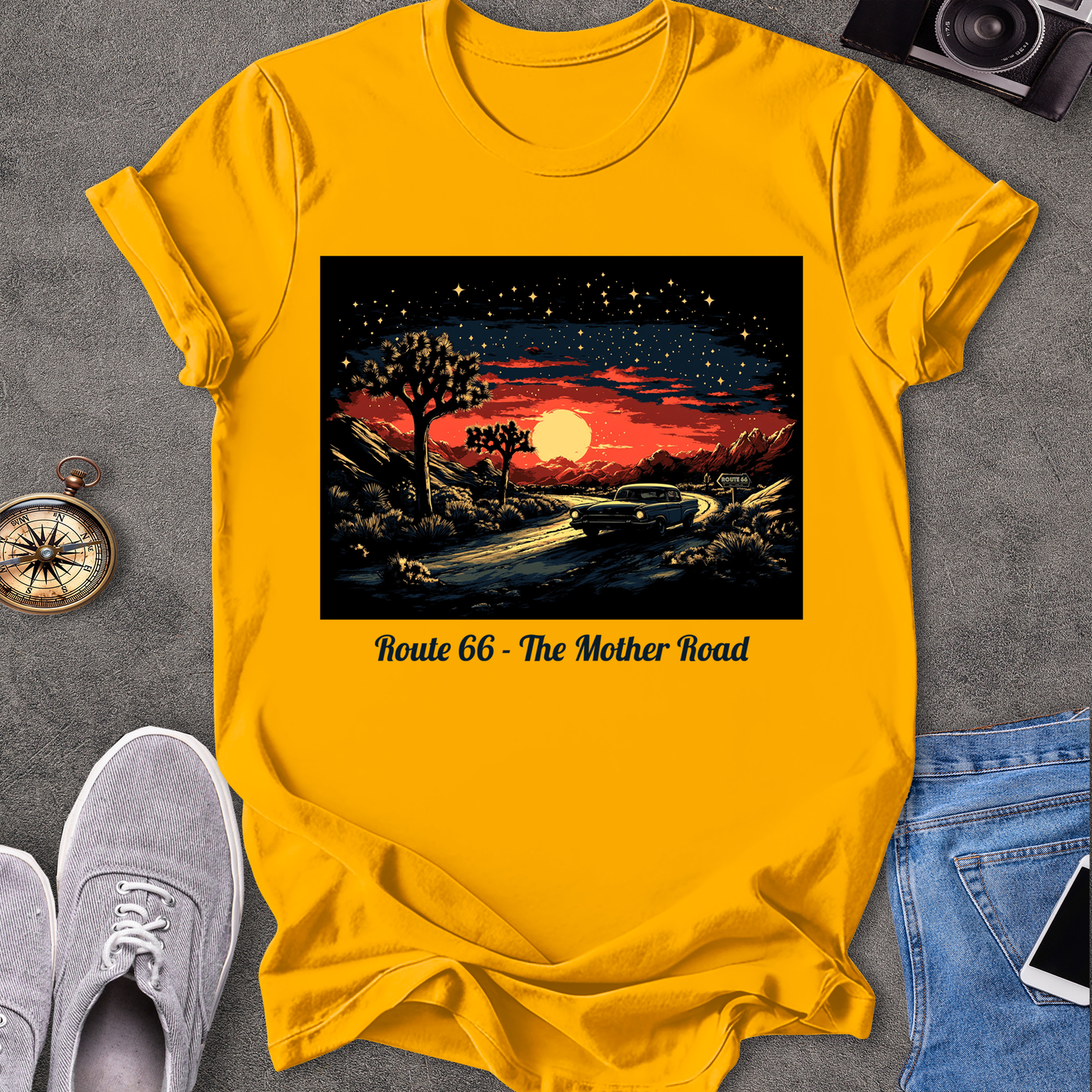 Route 66 - The Mother Road - Dessert Under Starry Skies T-Shirt