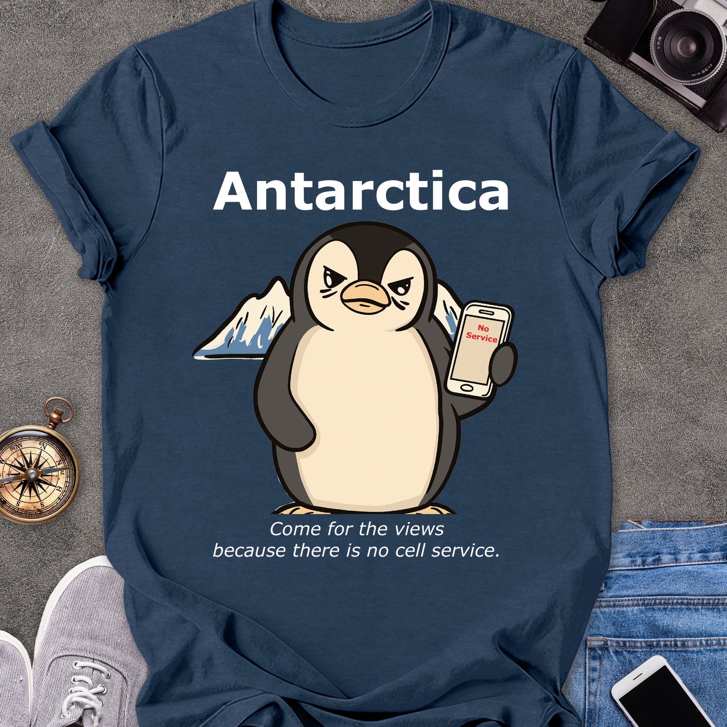 Antartica-Come For The Views Because There Is No Cell Service | Unisex Softstyle T-Shirt | Funny Travel Tee