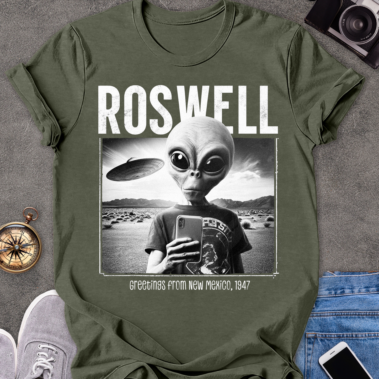 Roswell, Greetings from New Mexico 1947 | Unisex Softstyle T-Shirt | Roswell Travel Tee