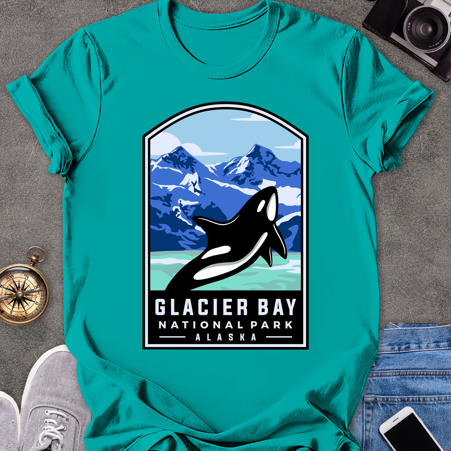 Glacier Bay, National Park, Alaska | Unisex Softstyle T-Shirt | Killer Whale Tee