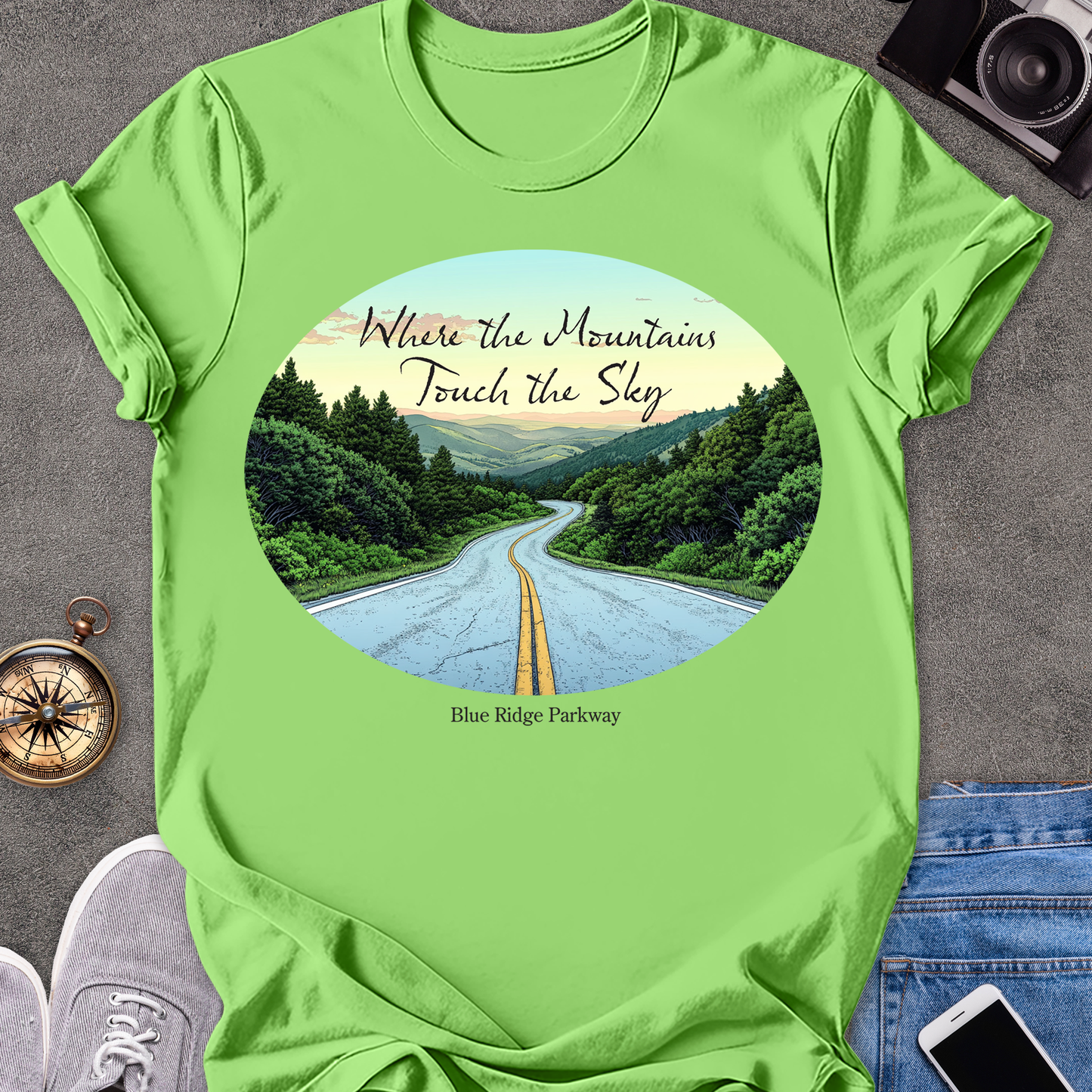 Where The Mountains Touch The Sky - The Blue Ridge Parkway | Unisex Softstyle T-Shirt | Road Trip Tee