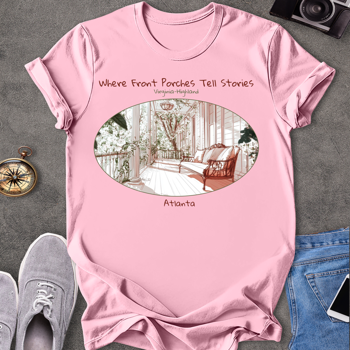 Where Front Porches Tell Stories, Virginia Highland, Atlanta Georgia T-Shirt