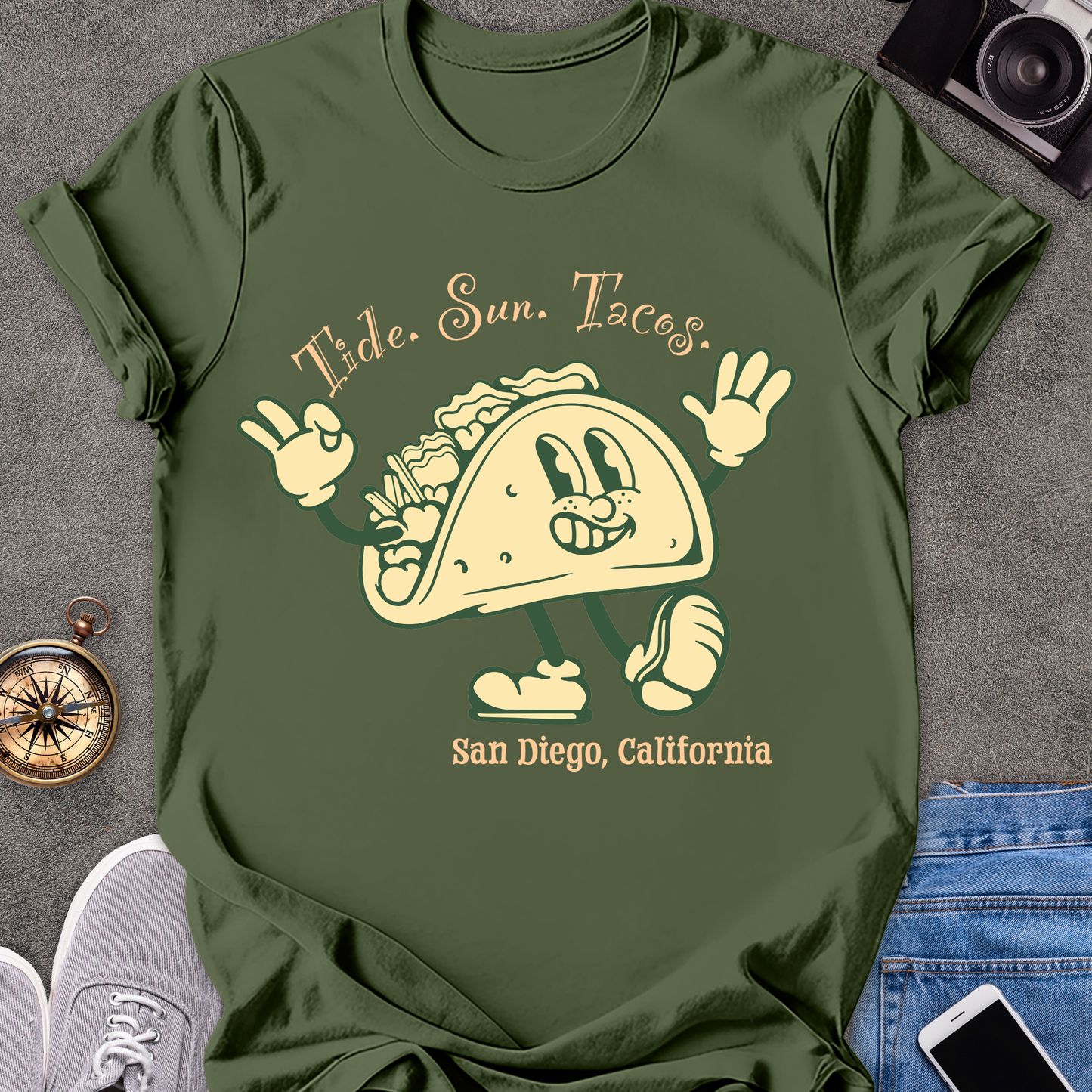 Tide. Sun. Tacos - San Diego, California | Unisex Softstyle T-Shirt | Fun Taco Lover Tee