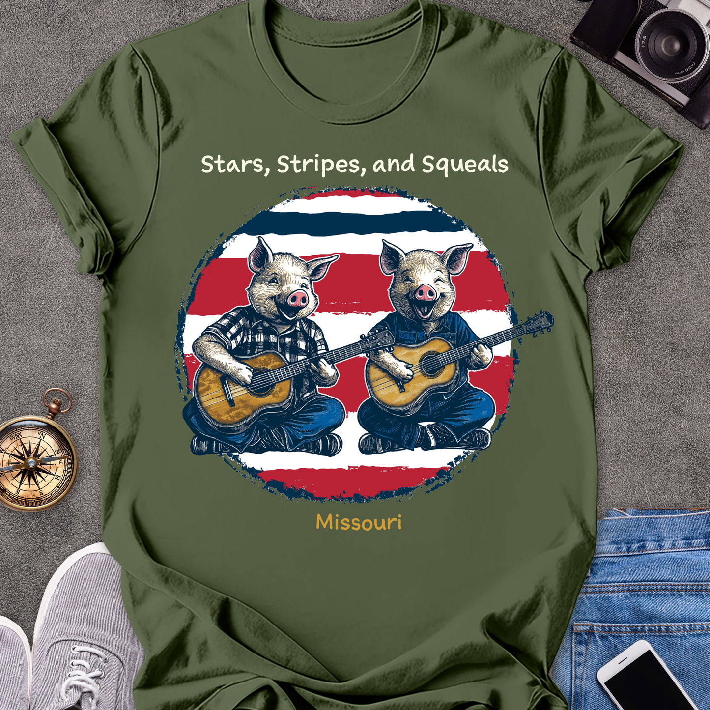 Stars, Stripes, and Squeals - Missouri | Unisex Softstyle T-Shirt | Fun and Casual Country Music Lover Tee