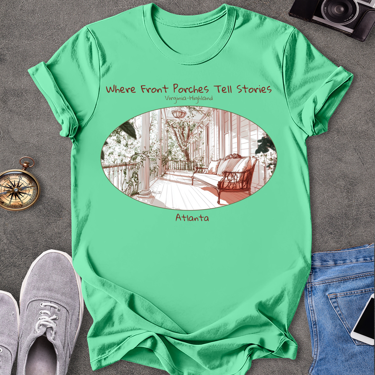 Where Front Porches Tell Stories, Virginia Highland, Atlanta Georgia T-Shirt