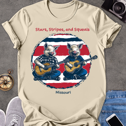 Stars, Stripes, and Squeals - Missouri | Unisex Softstyle T-Shirt | Fun and Casual Country Music Lover Tee