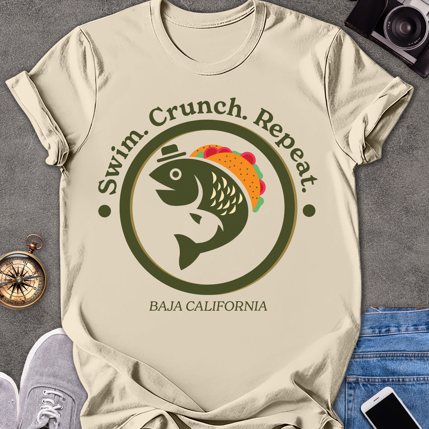 Swim. Crunch. Repeat. Baja California | Unisex Softstyle T-Shirt | Foodie Travel Tee