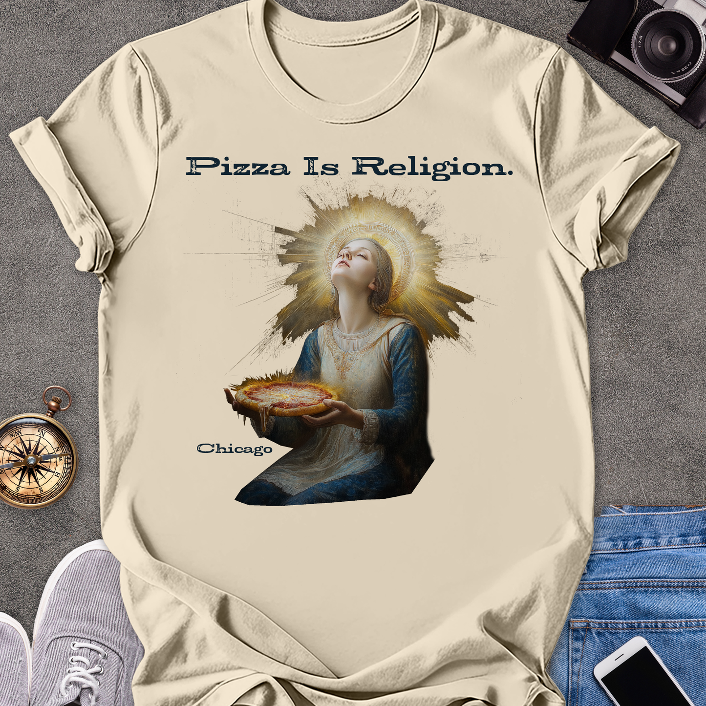 Pizza Is Religion. Chicago| Unisex Softstyle T-Shirt | Chicago Travel Tee