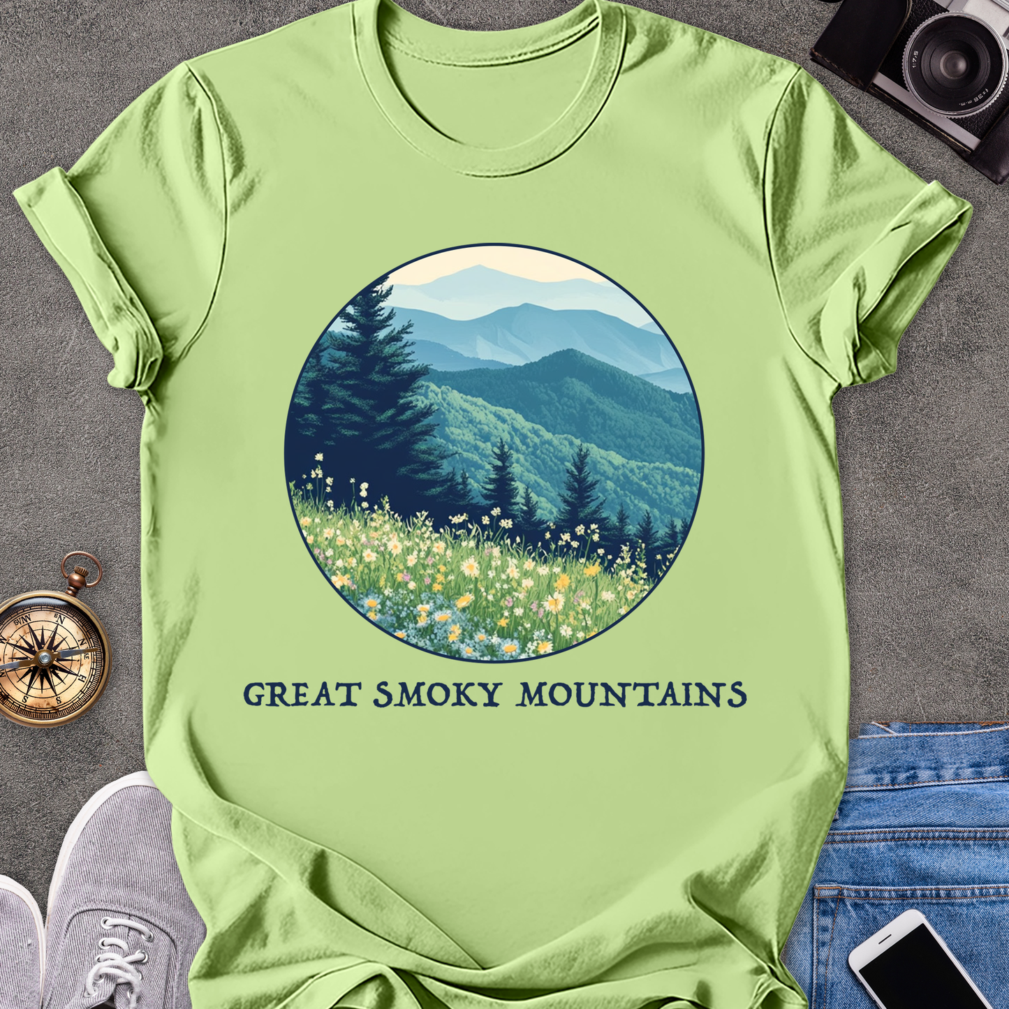 Great Smoky Mountains | Unisex Softstyle T-Shirt | Mountains and Wildflowers Tee