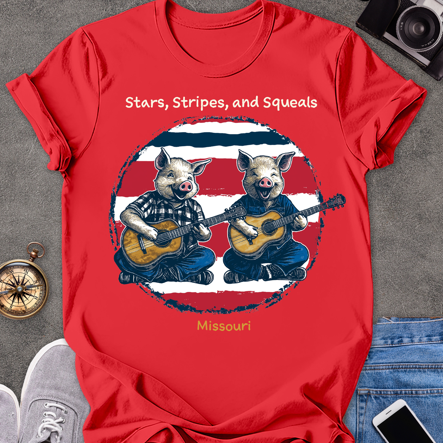 Stars, Stripes, and Squeals - Missouri | Unisex Softstyle T-Shirt | Fun and Casual Country Music Lover Tee