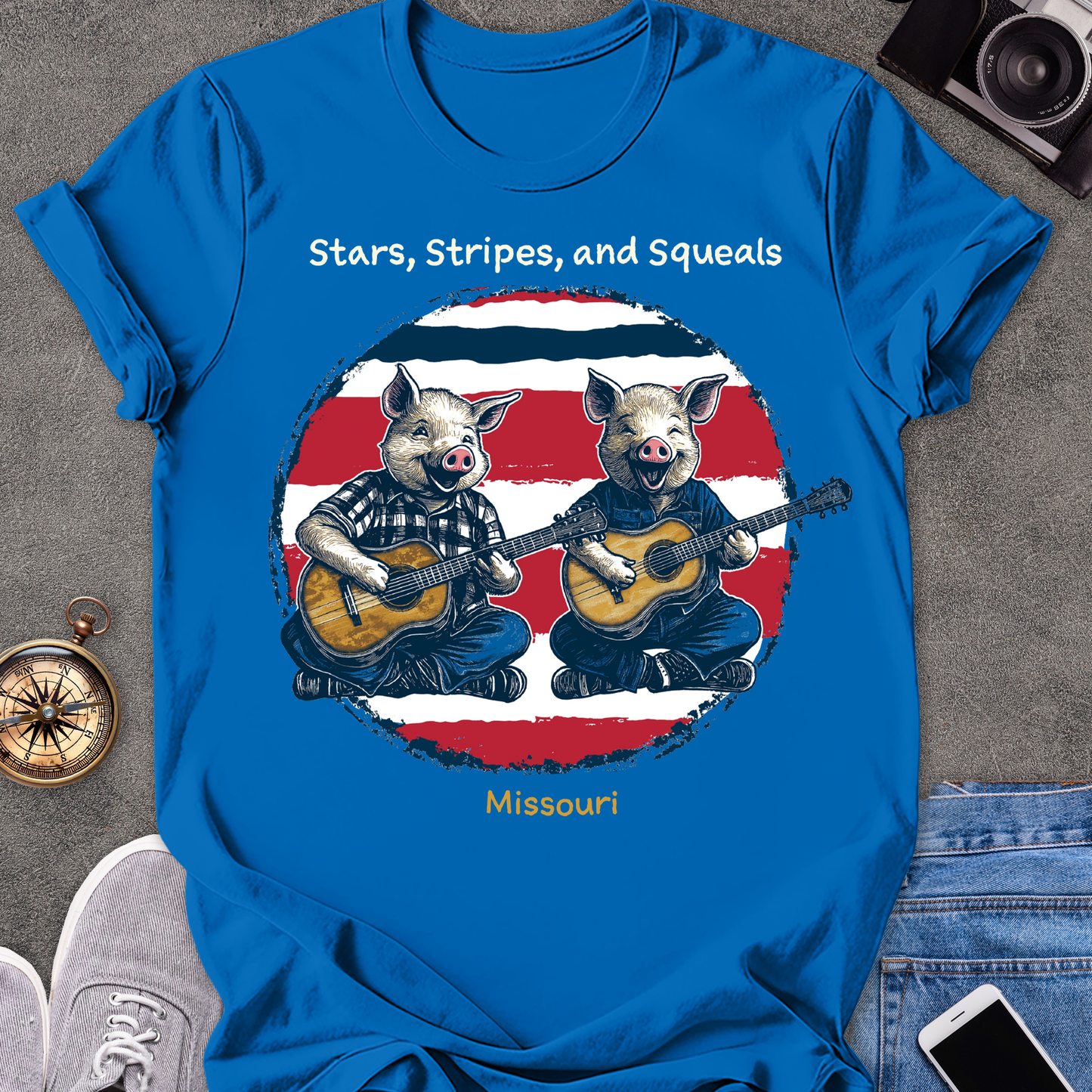 Stars, Stripes, and Squeals - Missouri | Unisex Softstyle T-Shirt | Fun and Casual Country Music Lover Tee