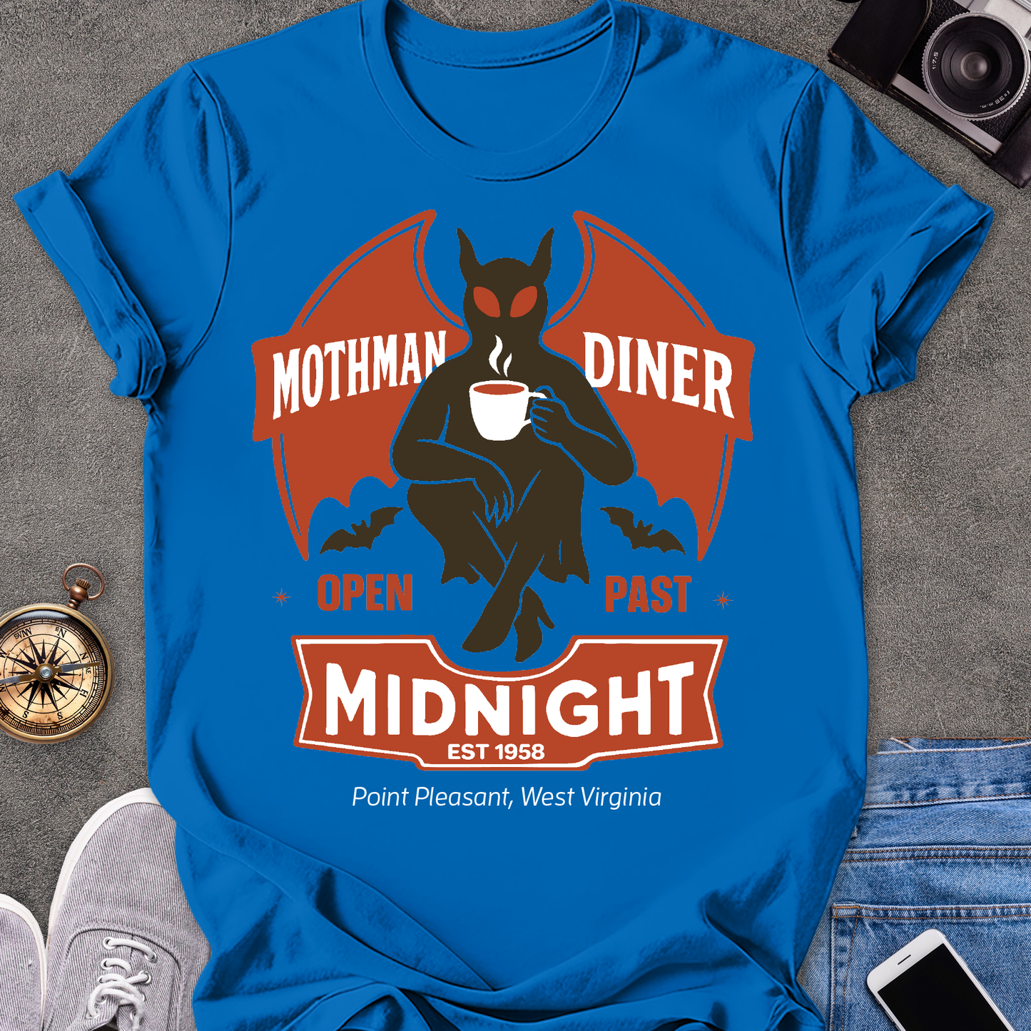 Mothman Diner, Open Past Midnight, Point Pleasant West Virginia | Unisex Softstyle T-Shirt | Mothman Travel Tee