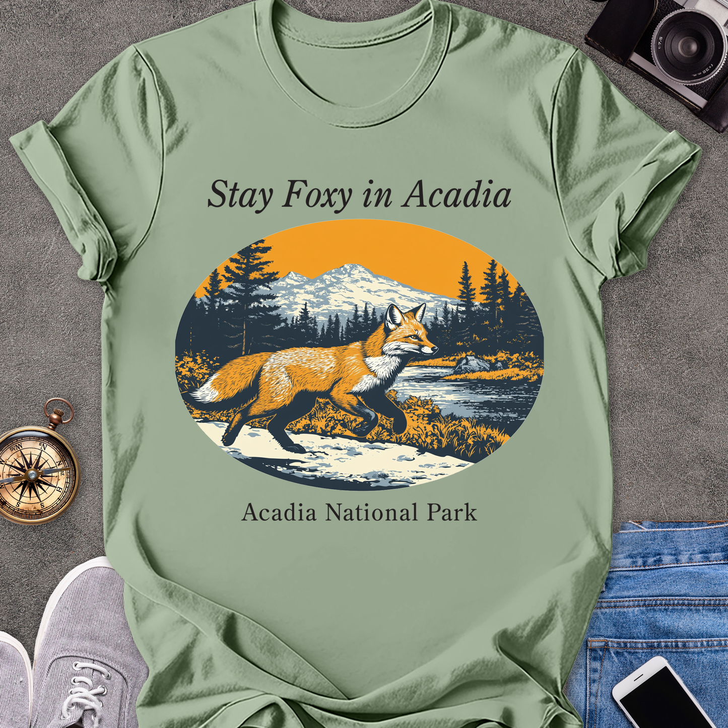Stay Foxy In Acadia | Unisex Softstyle T-Shirt | Acadia National Park Tee