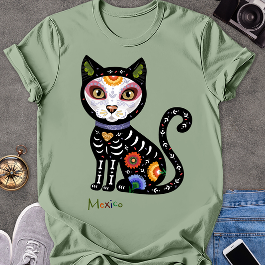 Mexico-Day of the Dead Cat | Unisex Softstyle T-Shirt | Day of the Dead Tee