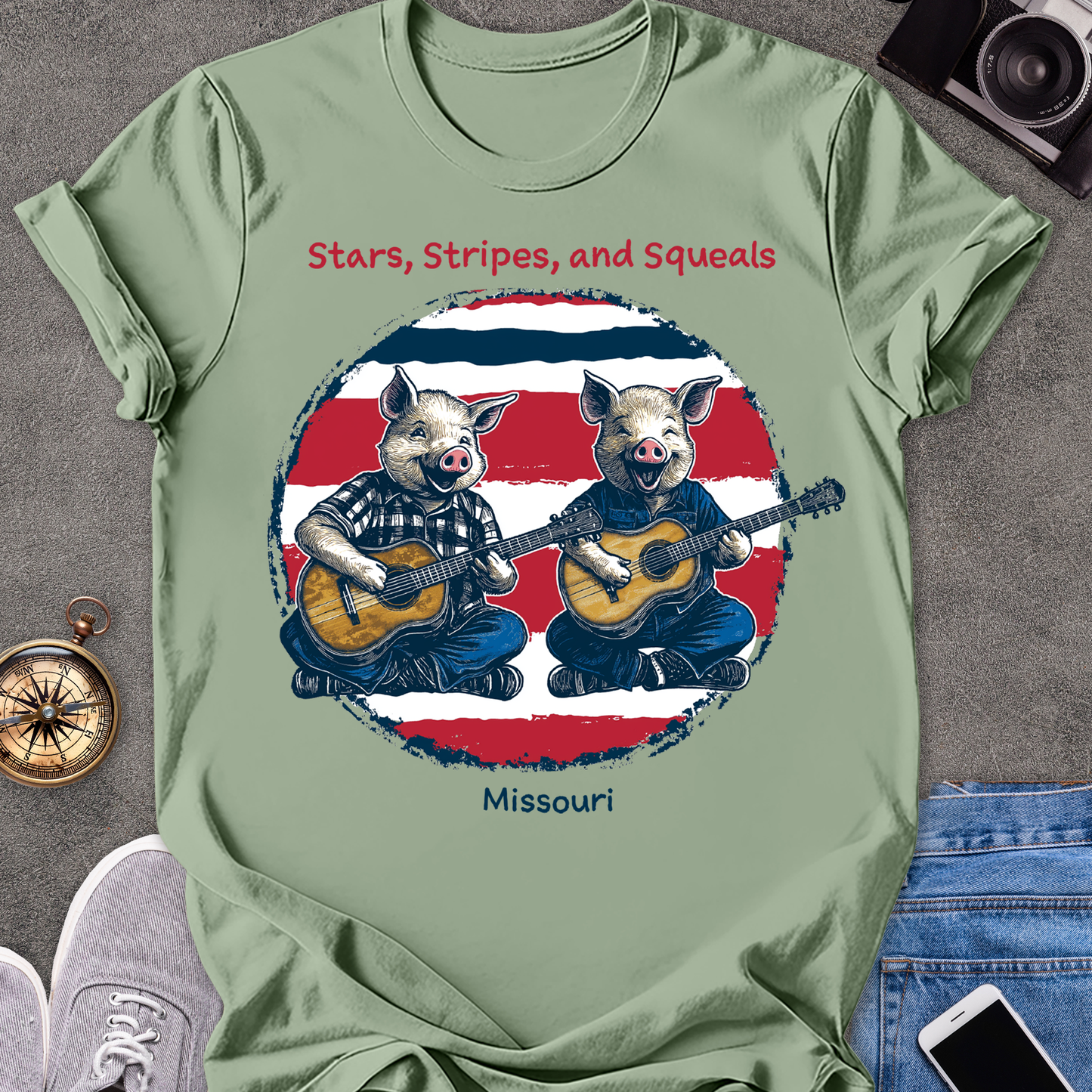 Stars, Stripes, and Squeals - Missouri | Unisex Softstyle T-Shirt | Fun and Casual Country Music Lover Tee
