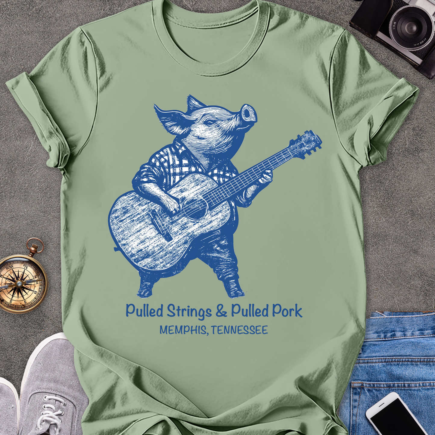 Pulled Strings & Pulled Pork-Memphis, Tennessee | Unisex Softstyle T-Shirt | Fun and Casual Music Lover Tee