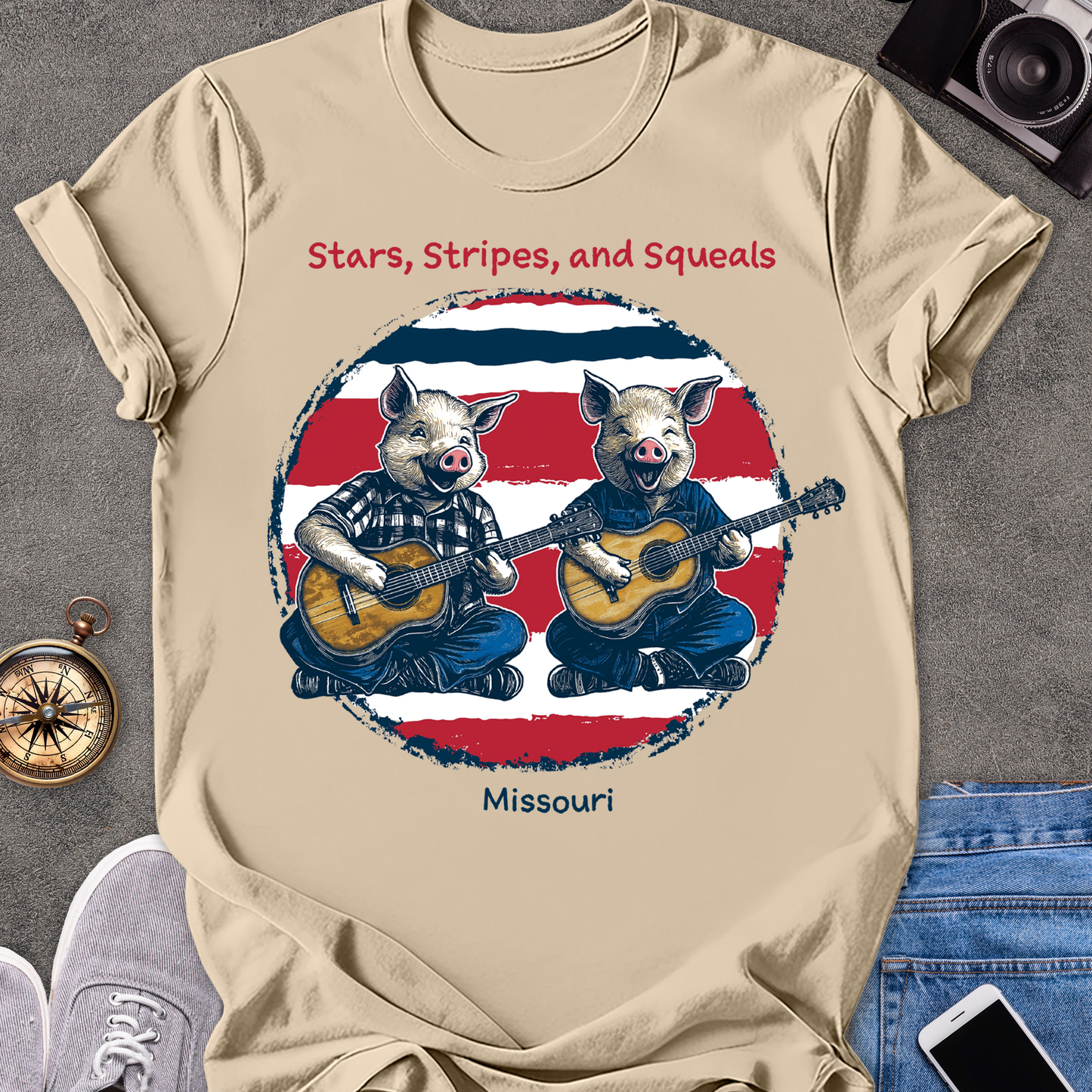 Stars, Stripes, and Squeals - Missouri | Unisex Softstyle T-Shirt | Fun and Casual Country Music Lover Tee