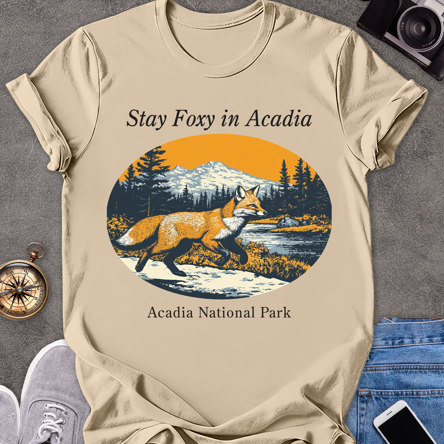 Stay Foxy In Acadia | Unisex Softstyle T-Shirt | Acadia National Park Tee