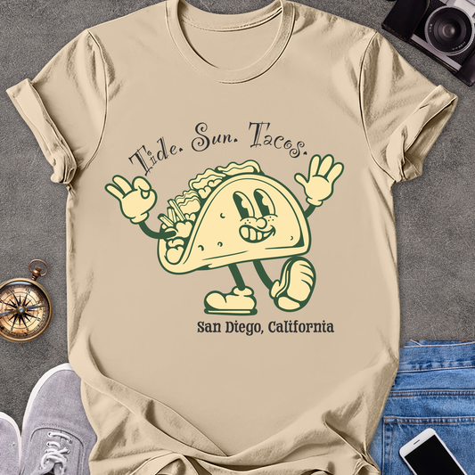 Tide. Sun. Tacos - San Diego, California | Unisex Softstyle T-Shirt | Fun Taco Lover Tee