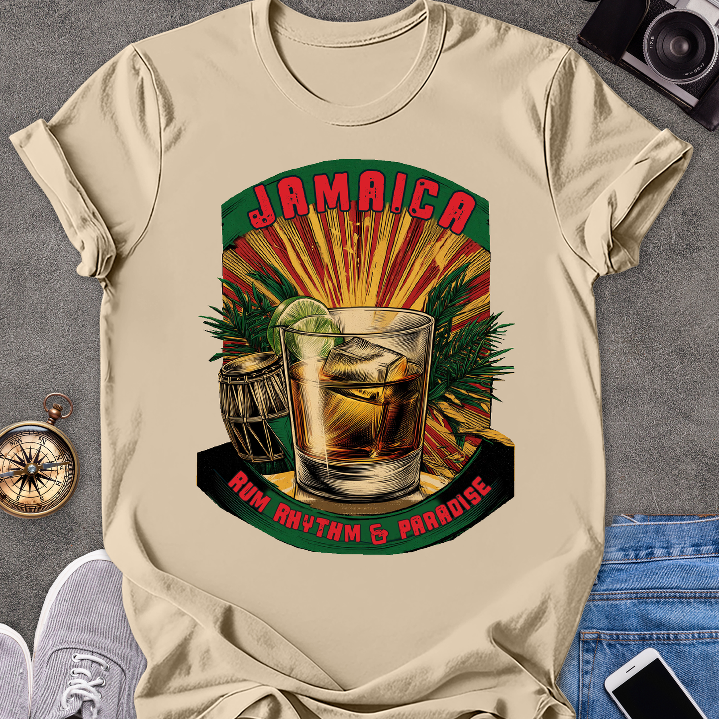 Jamaica, Rum, Rhythm & Paradise | Unisex Softstyle T-Shirt | Caribbean Travel Tee