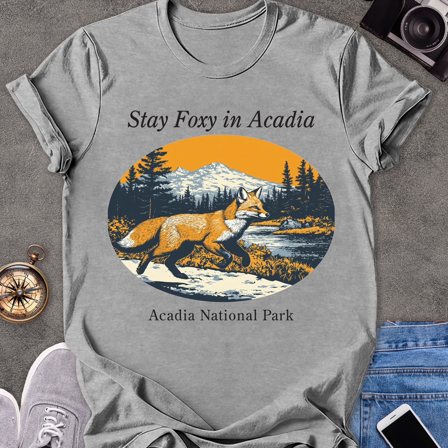 Stay Foxy In Acadia | Unisex Softstyle T-Shirt | Acadia National Park Tee