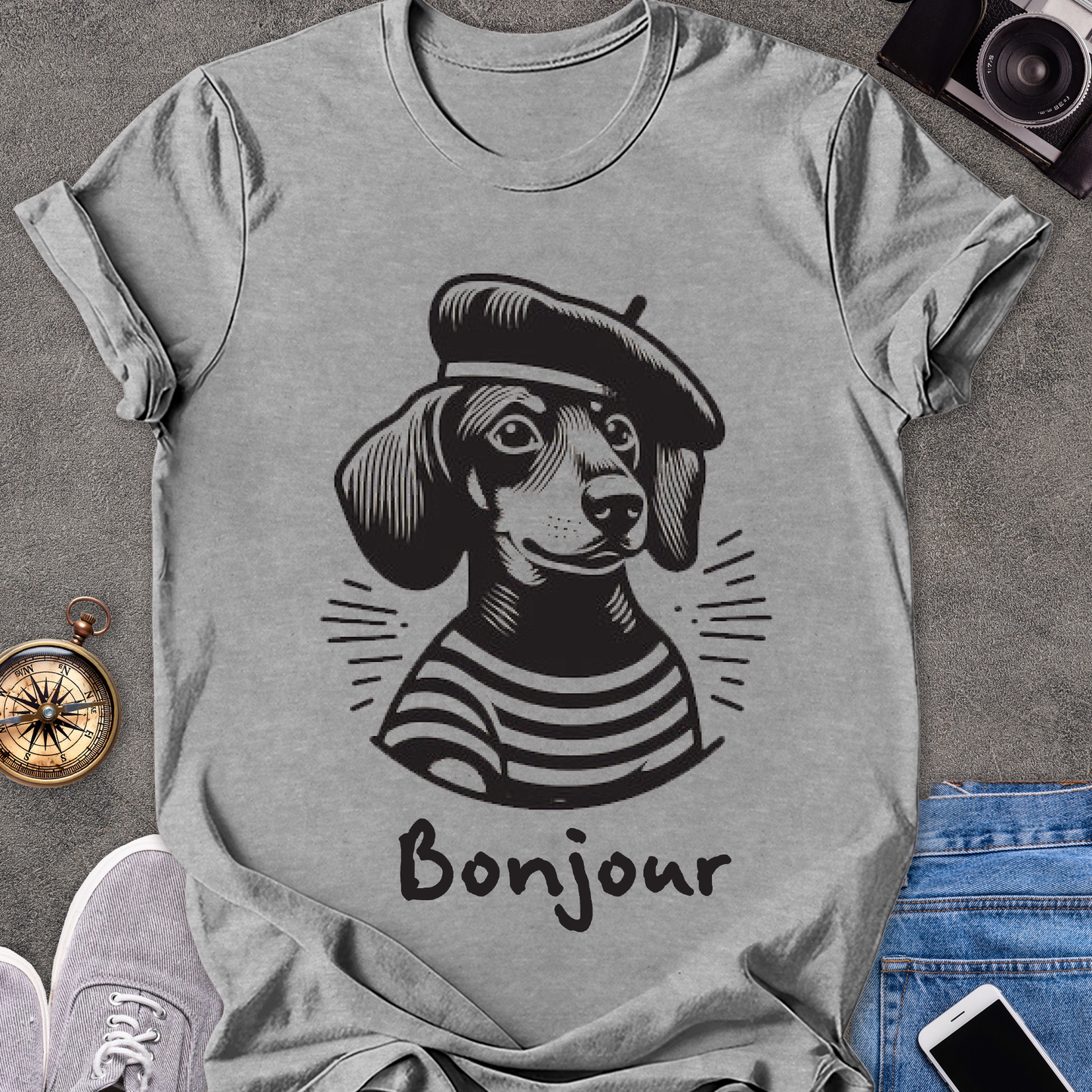 Bonjour | Unisex Softstyle T-Shirt | French Daschshund Travel Tee
