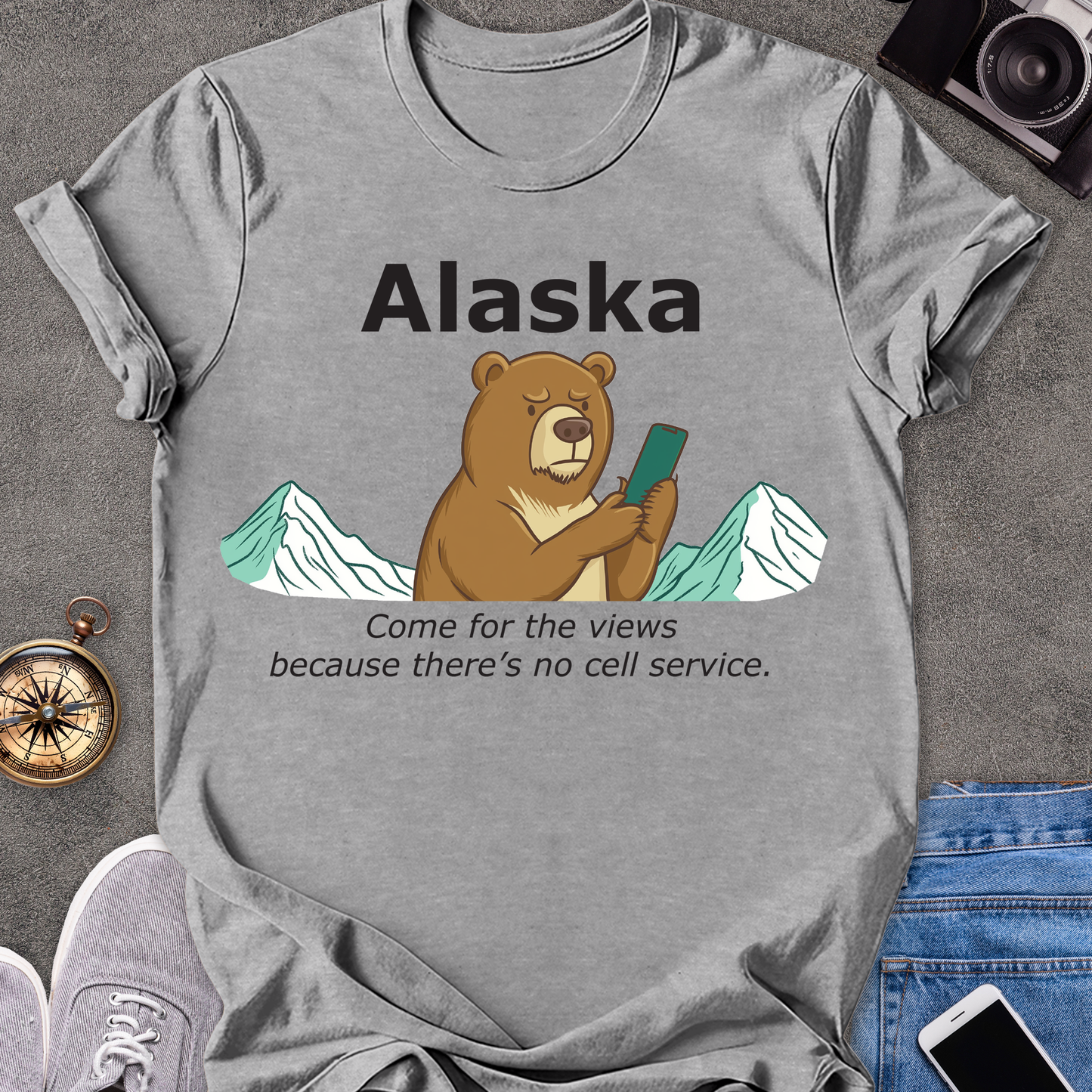 Alaska - Come for the Views Because There's No Cell Service | Unisex Softstyle T-Shirt | Fun Adventure Tee