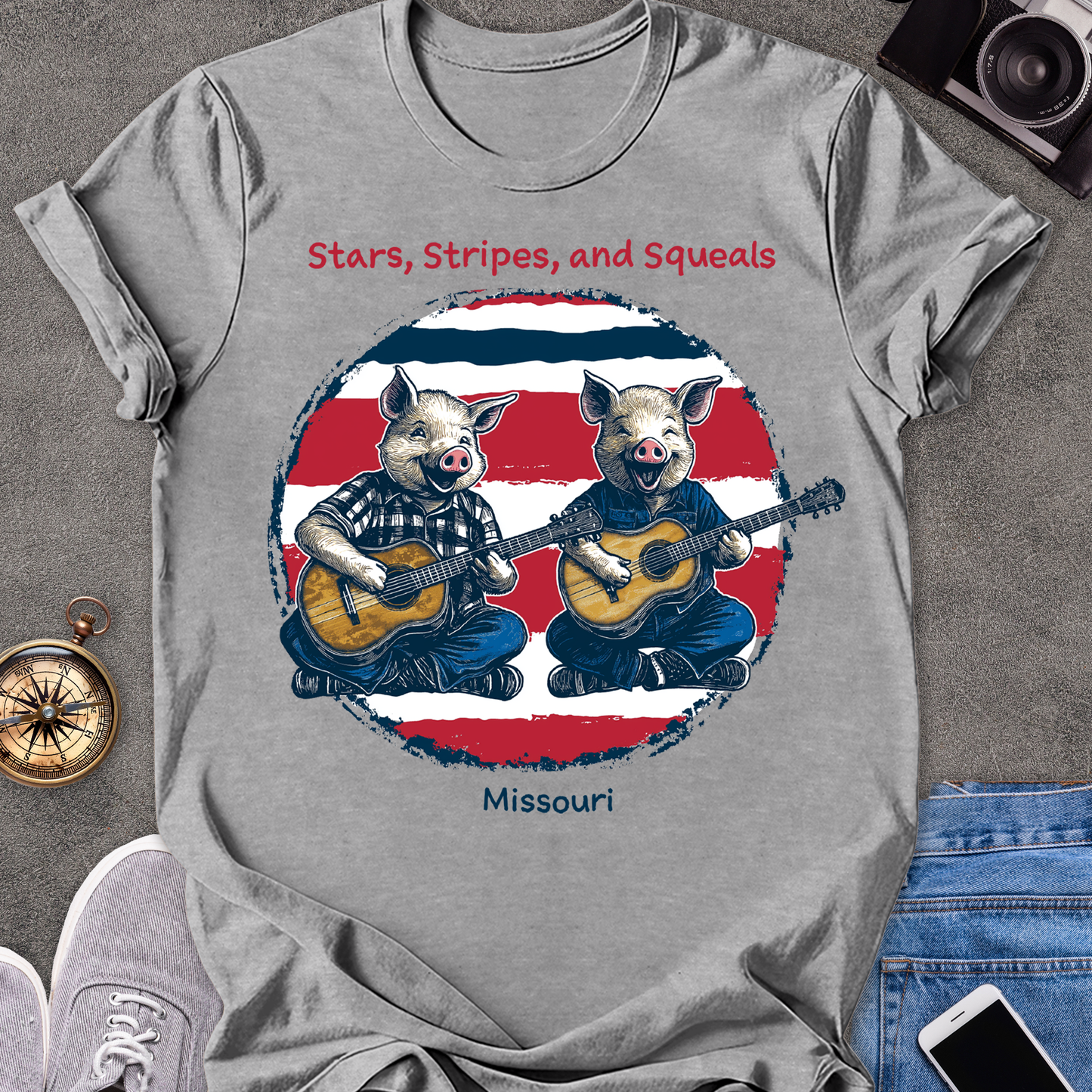 Stars, Stripes, and Squeals - Missouri | Unisex Softstyle T-Shirt | Fun and Casual Country Music Lover Tee