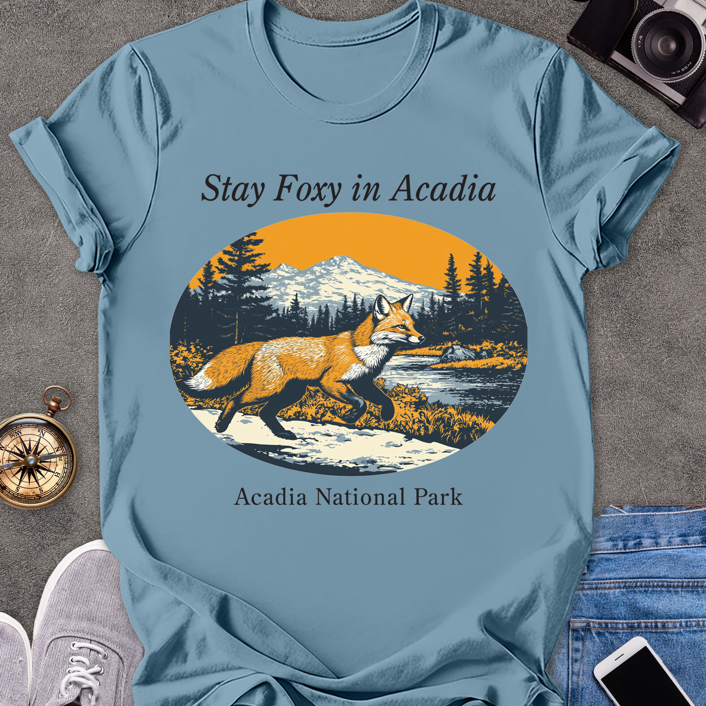 Stay Foxy In Acadia | Unisex Softstyle T-Shirt | Acadia National Park Tee