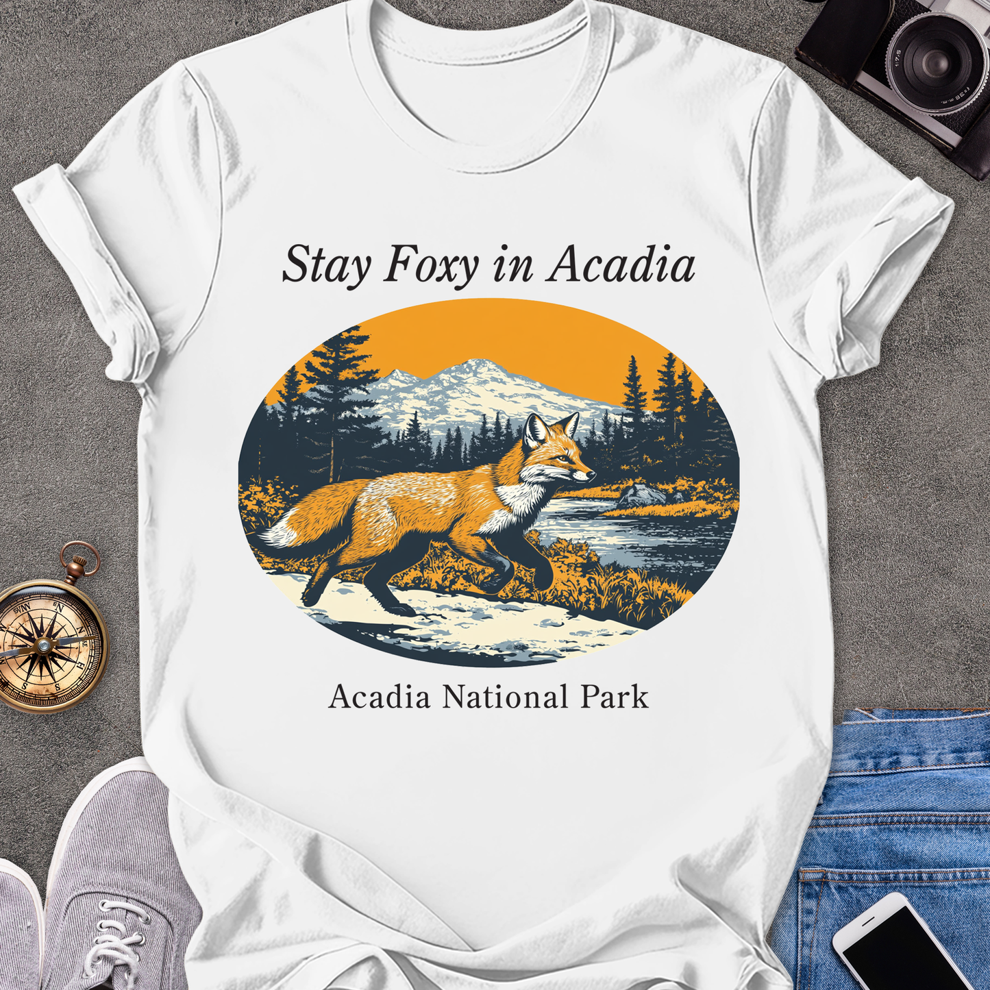 Stay Foxy In Acadia | Unisex Softstyle T-Shirt | Acadia National Park Tee