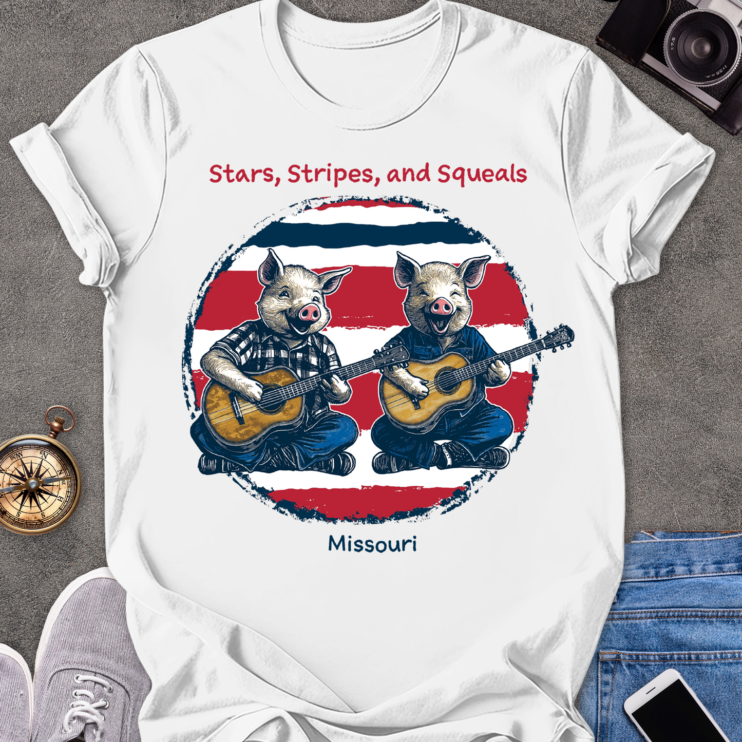 Stars, Stripes, and Squeals - Missouri | Unisex Softstyle T-Shirt | Fun and Casual Country Music Lover Tee