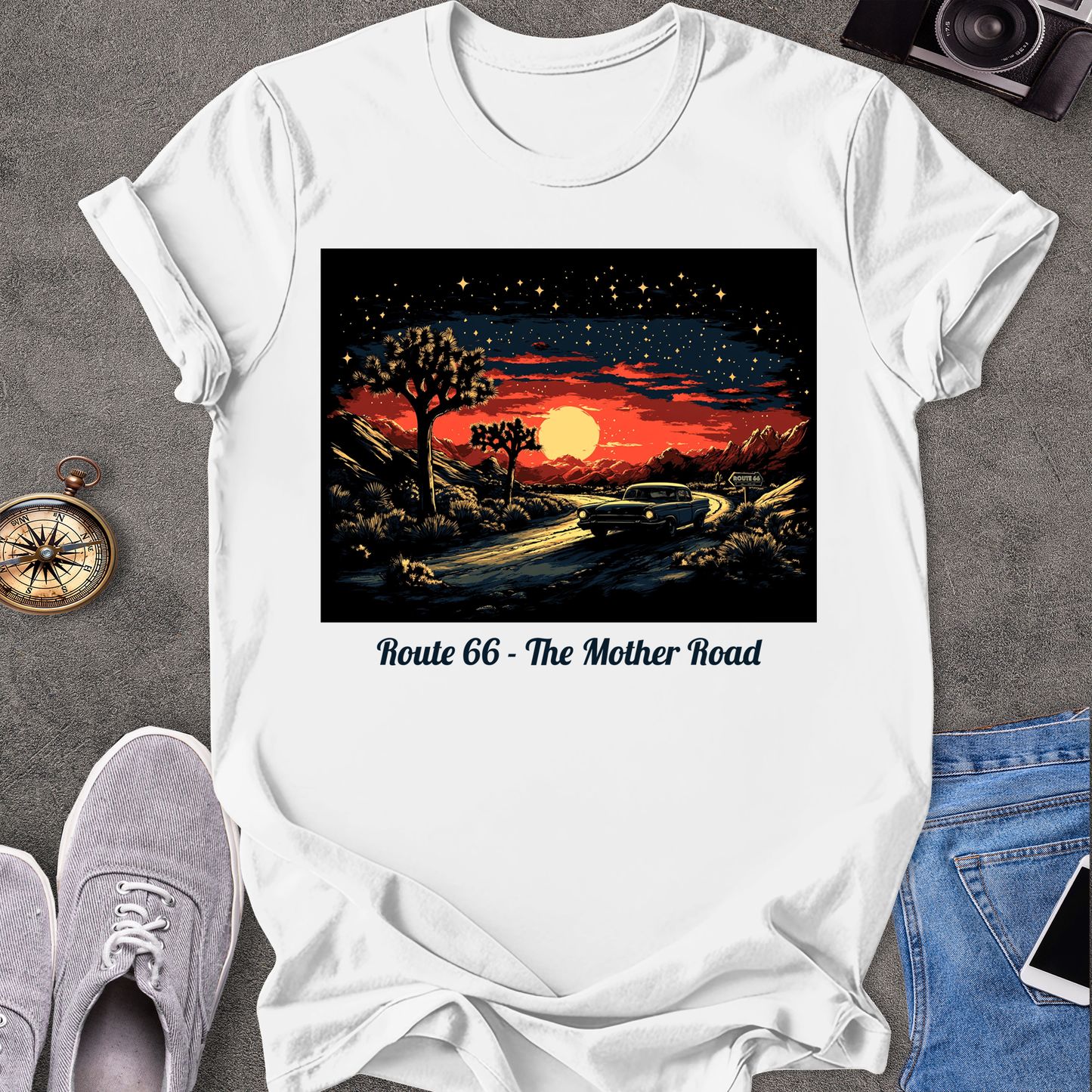 Route 66 - The Mother Road - Dessert Under Starry Skies T-Shirt