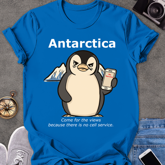 Antartica-Come For The Views Because There Is No Cell Service | Unisex Softstyle T-Shirt | Funny Travel Tee