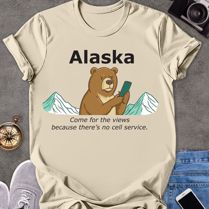 Alaska - Come for the Views Because There's No Cell Service | Unisex Softstyle T-Shirt | Fun Adventure Tee