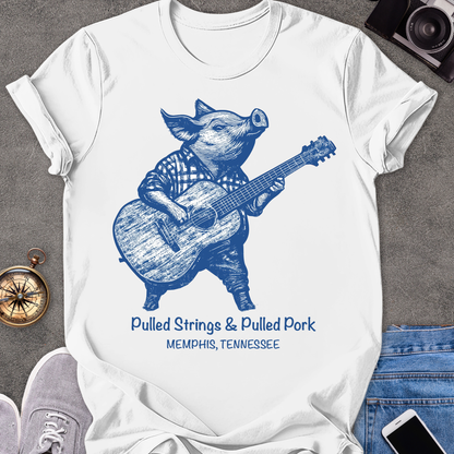 Pulled Strings & Pulled Pork-Memphis, Tennessee | Unisex Softstyle T-Shirt | Fun and Casual Music Lover Tee