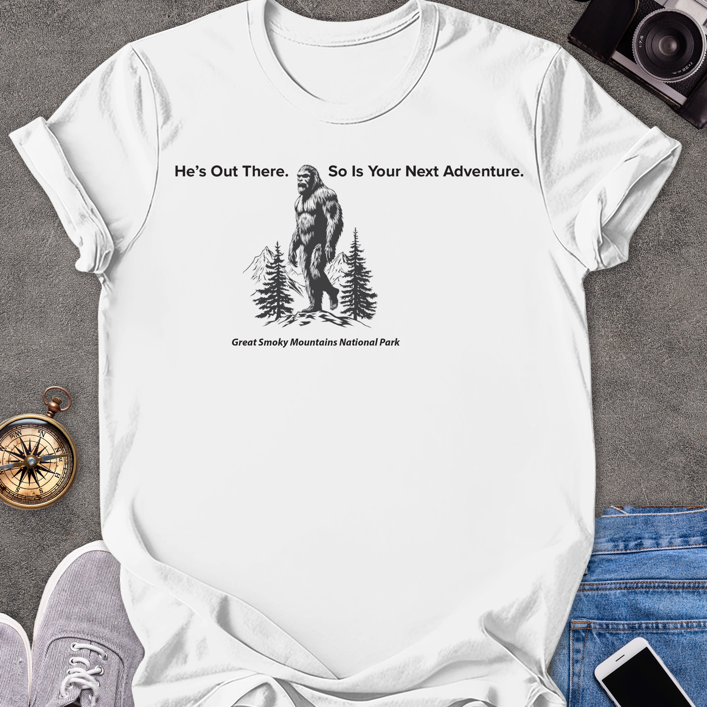 He's Out There. So Is Your Next Adventure-Great Smoky Mountains National Park| Unisex Softstyle T-Shirt | Great Smoky Mountains Travel Tee