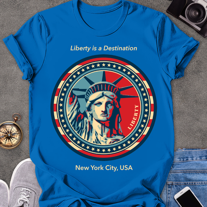 Liberty Is a Destination, New York City, USA | Unisex Softstyle T-Shirt | USA Travel Tee