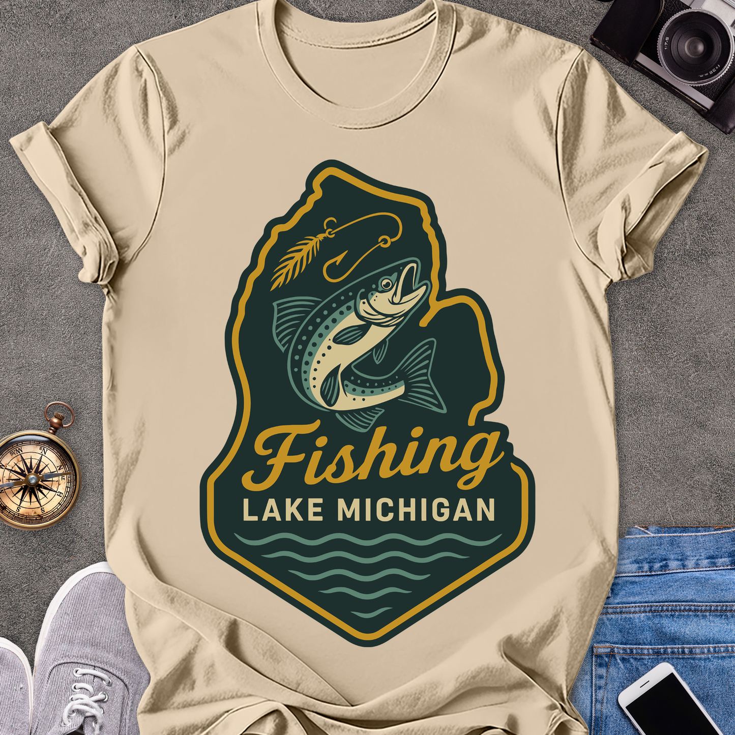 Fishing Lake Michigan | Softstyle T-Shirt | Michigan Fishing Travel Tee