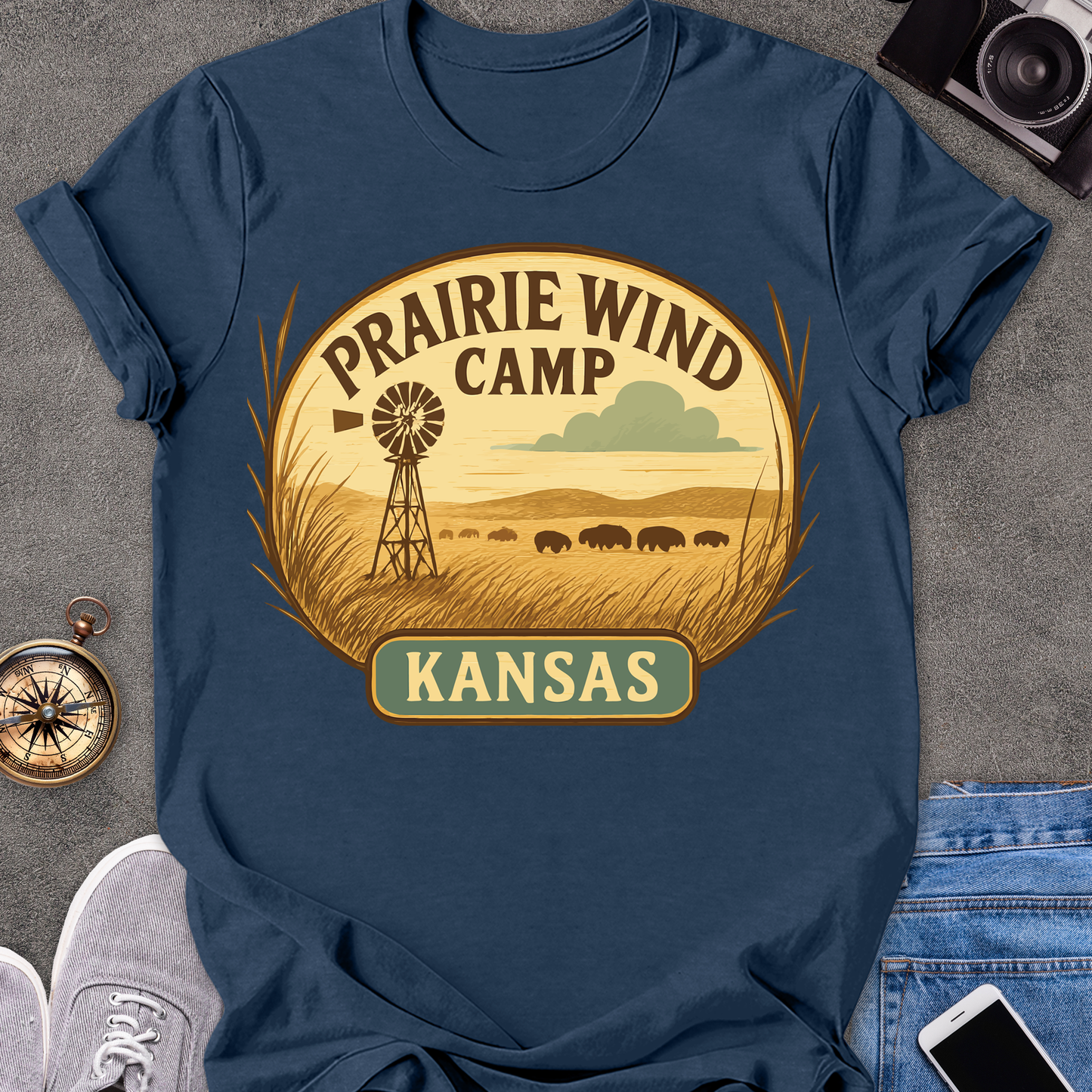 Prairie Wind Camp Kansas | Softstyle T-Shirt | Kansas Travel Tee