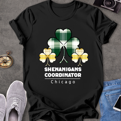 Chicago Shenanigans Coordinator T-Shirt - with yellow and green shamrocks