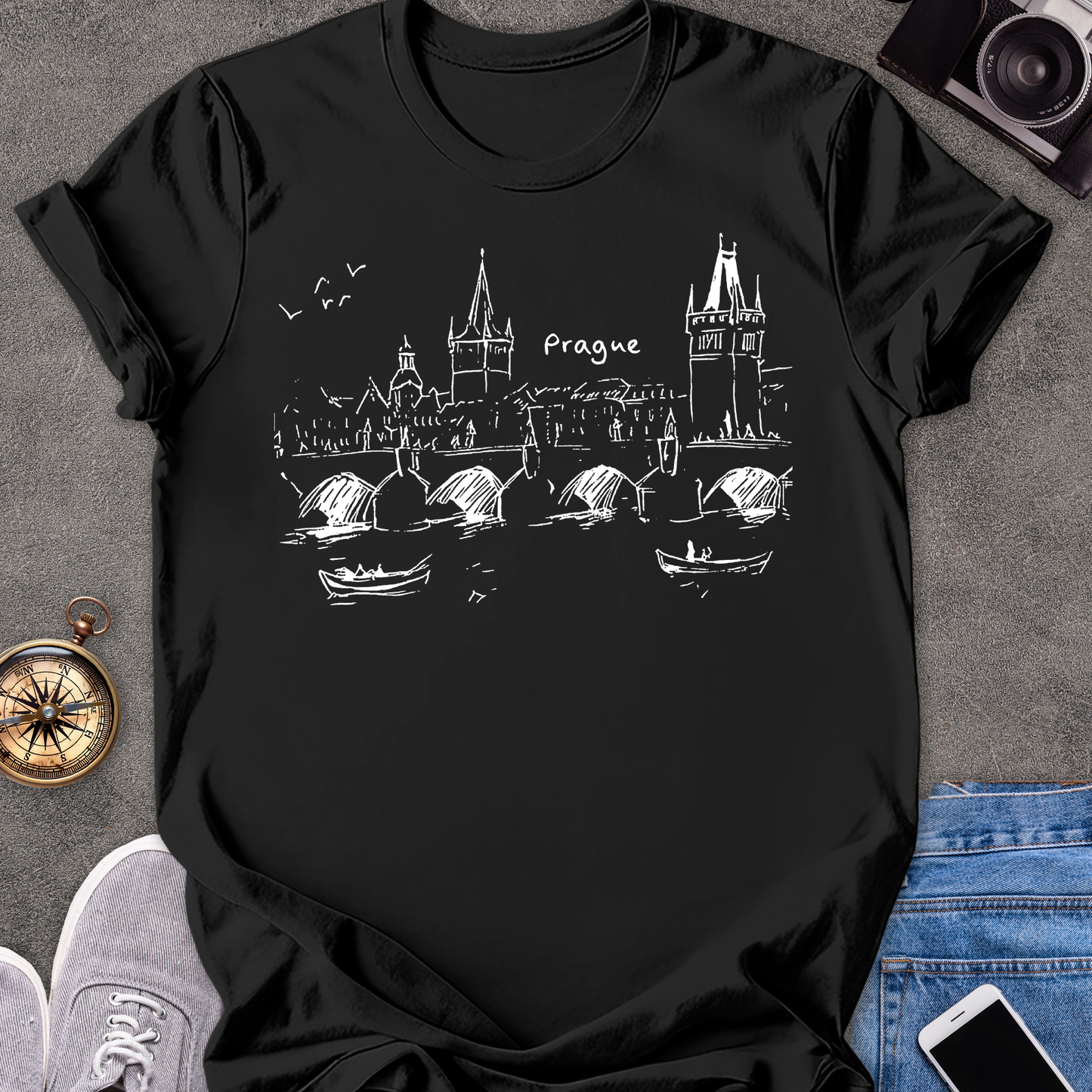 Prague - Charles Bridge Sketch | Unisex Softstyle T-Shirt | Travel Tee